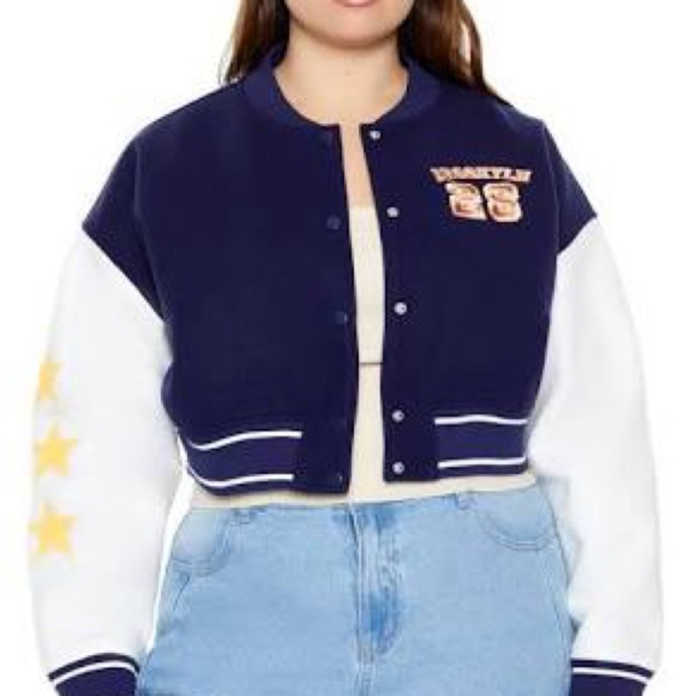 FOREVER 21 Plus size woman’s cropped varsity letterman jacket